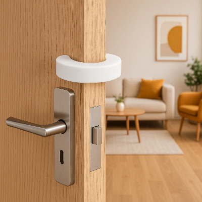 Bloque Porte Sécurité Bébé│ProtectBloc™blanc en installe sur une porte interieure assurant une securite optimale dans un espace familial chaleureux