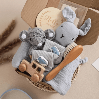 COFFRET POUR BEBE LAPIN - avec accesoires pour bebe gris