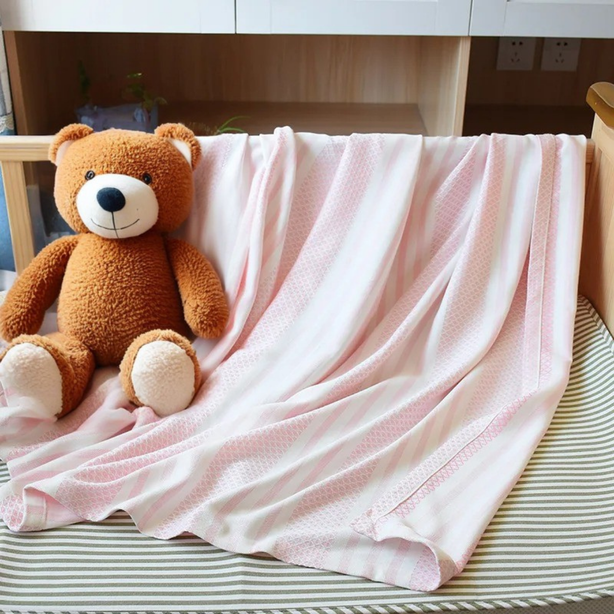couverture bebe Snouky™ rose posée sur un berceau