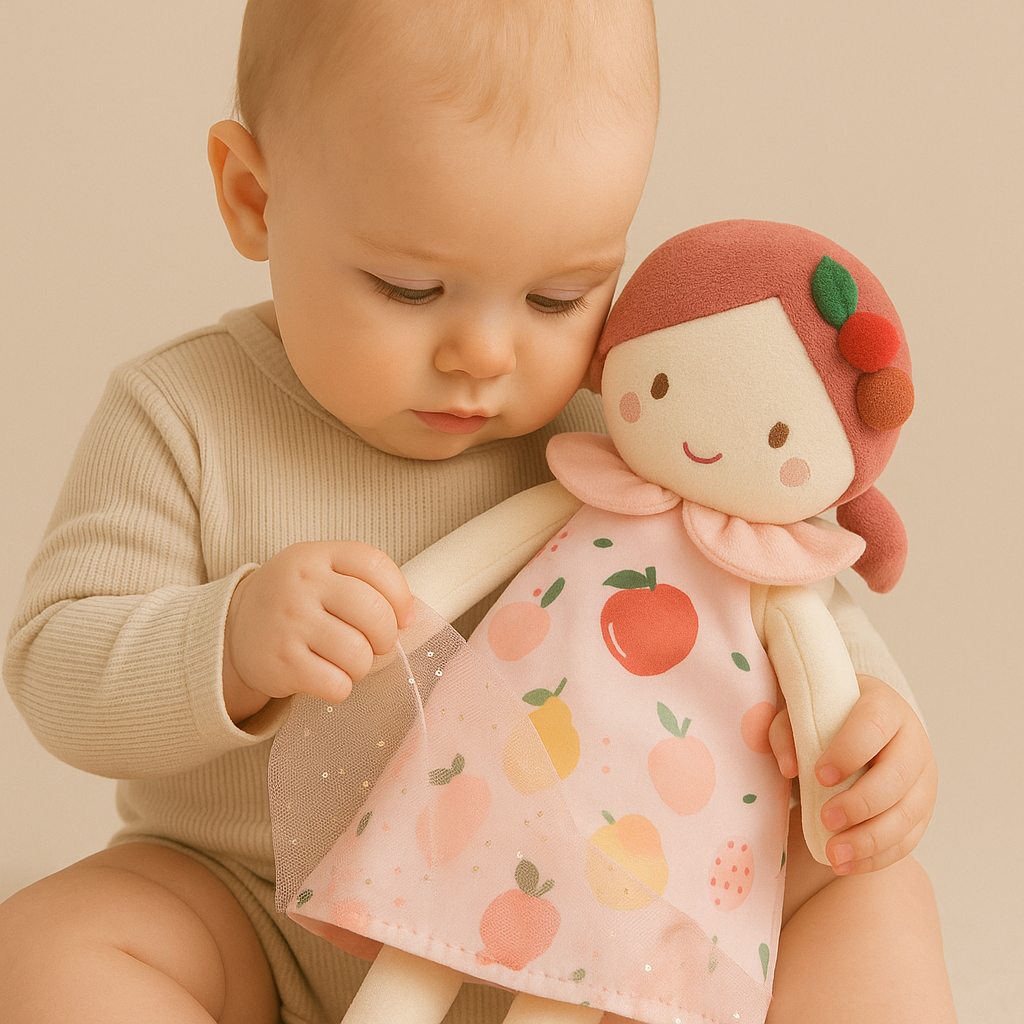 Petit garçon étreignant le Doudou Bébé Coton Bio│Surette™, un compagnon magique pour des moments tendres et rassurants