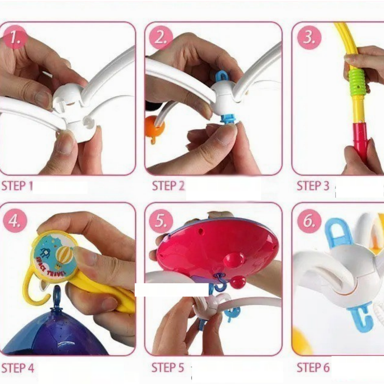 Gros plan sur les étapes du montage du Mobile Musical Bébé Nuage│Chuchotis™