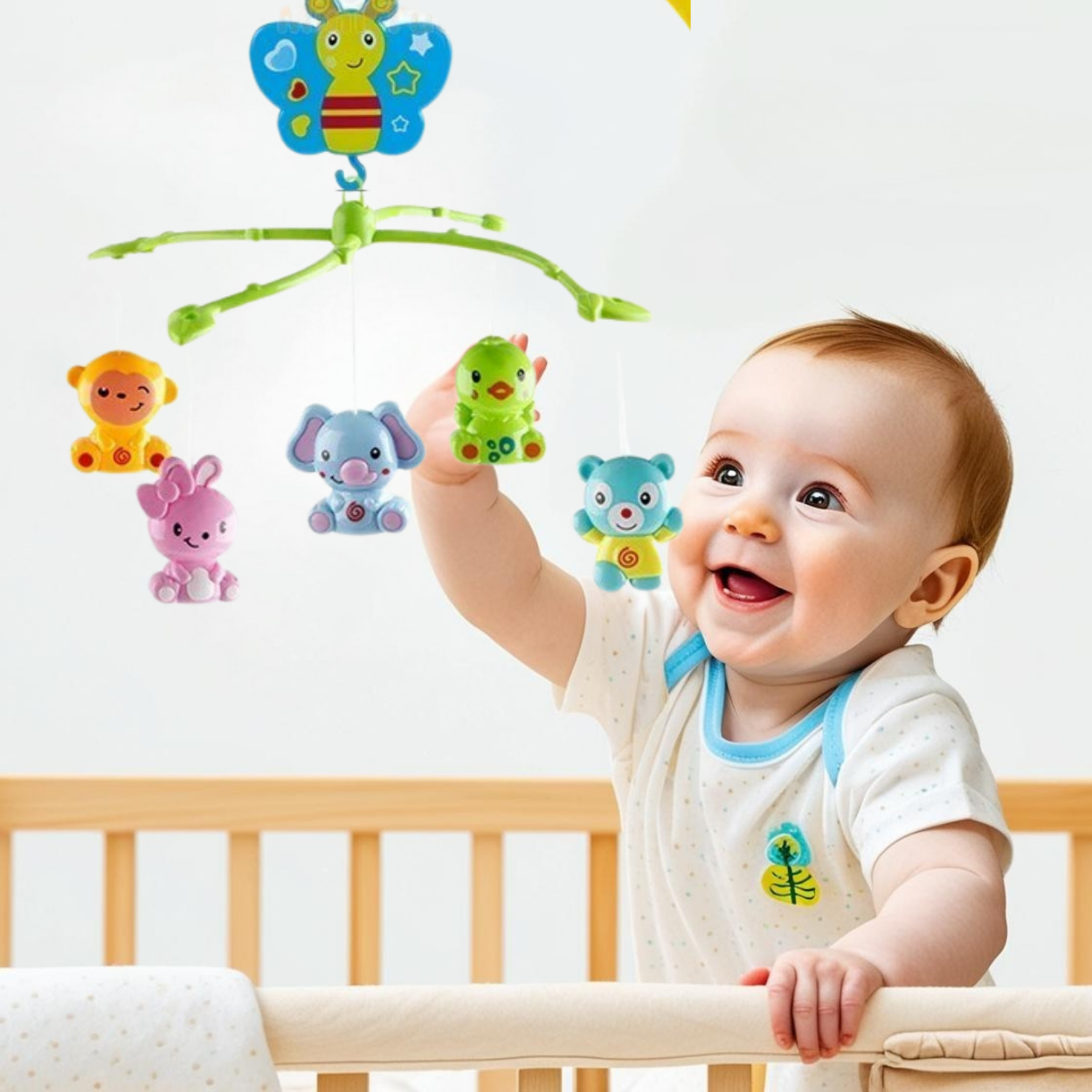 Un_bebe_essayant_de_toucher_les_figurines_montrant_que_le_Mobile bébé Papillon_accompagne_sa_croissance