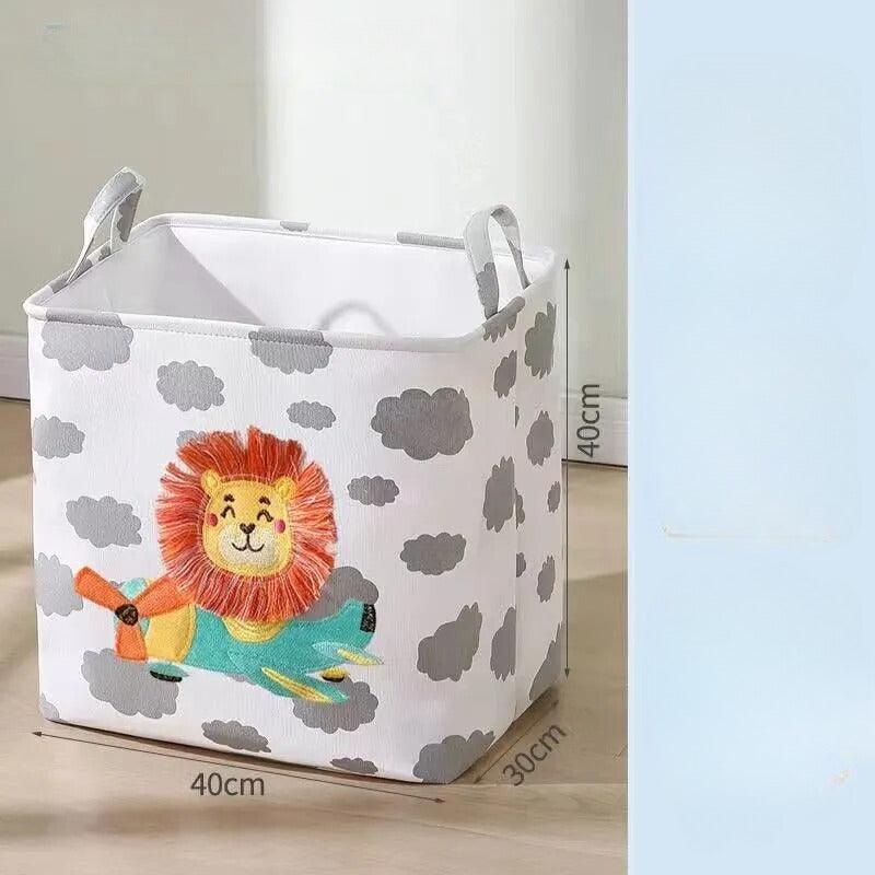 Panier de rangement bébé carré motif lion 40x30x40 cm, idéal pour jouets, peluches et vêtements, pratique pour organiser la chambre de bébé.