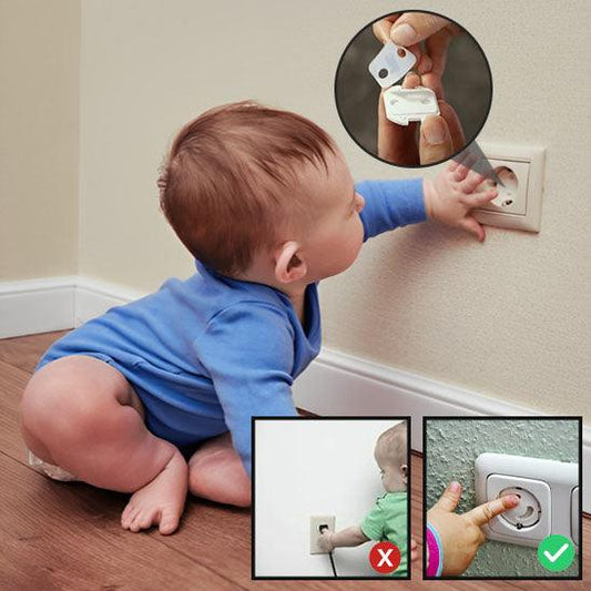 Bebe qui me sont doigt dans une prise non protégée par une Cache Prise Bébé⎢BébéProtect™