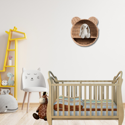 Meuble de Rangement Enfant - ETAGERE en rotin - NidOurs™ dans une chambre de bebe au style bohème 