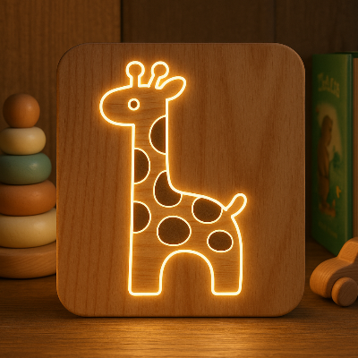 Veilleuse Bébé en Bois-MadameGirafe™ en bois au cœur d’un univers enfantin naturel.