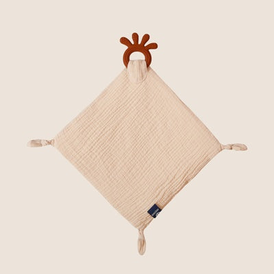 Doudou bébé avec anneau de dentition sable