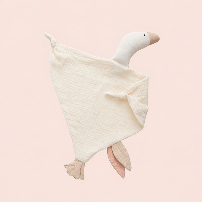 Doudou bébé canard DuckyDoux écru en tissu gaze de coton doux, compagnon rassurant dès la naissance