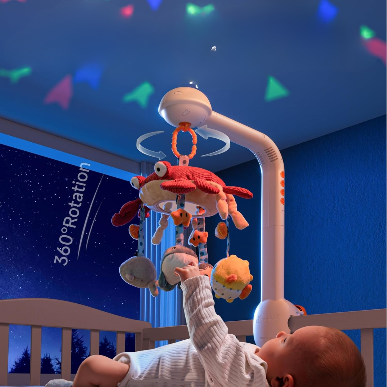 mobile bebe avec veilleuse KaniLumi™ rotation 360° et projection lumineuse apaisante