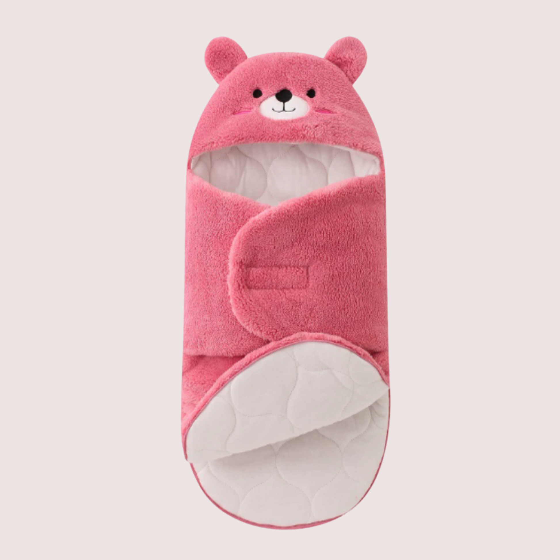 nid d’ange bébé ultra doux rose avec capuche ourson