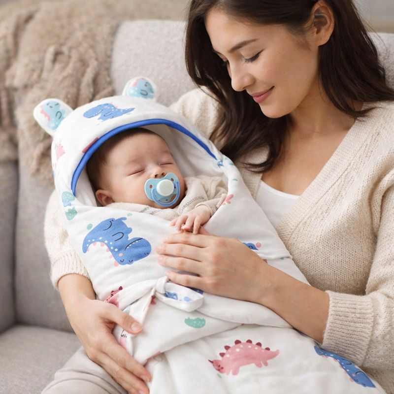 NID D'ANGE BEBE HIVER│DinAzur™ bébé endormi dans les bras de sa maman