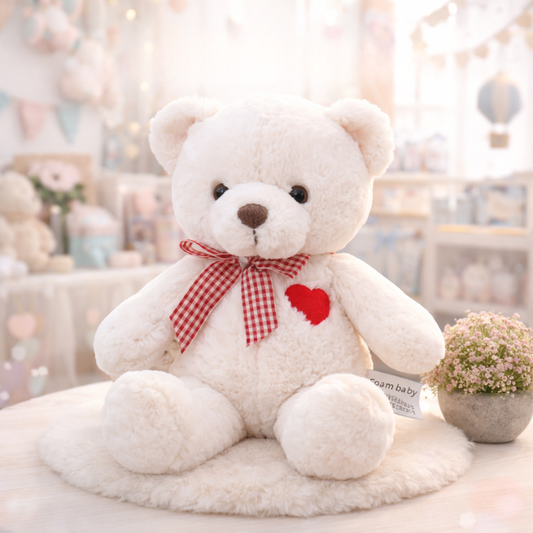 ours peluche bebe blanc assis dans une chambre de bebe ambiance douce et cocooning