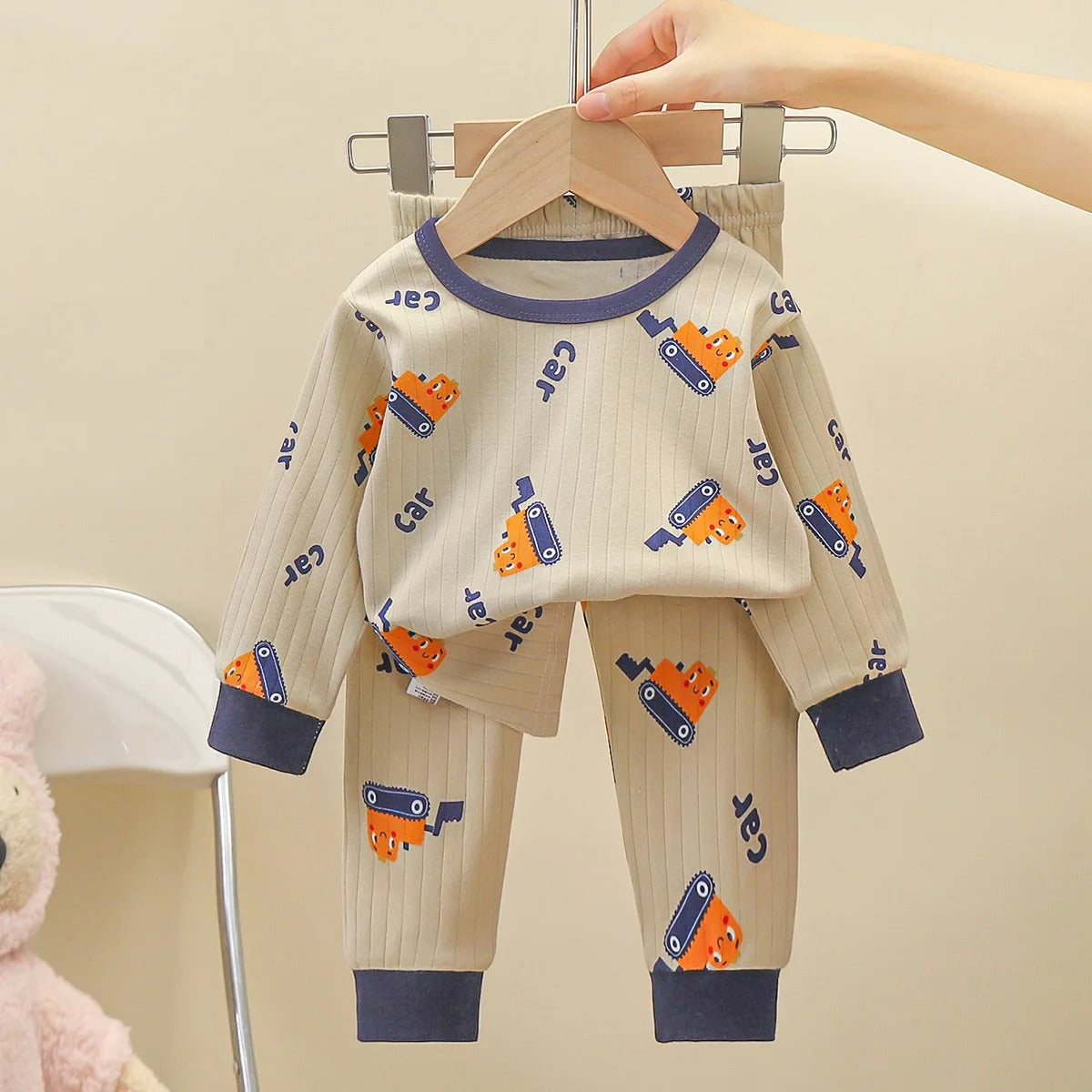 pyjama bébé coton bio motif voiture orange et bleu