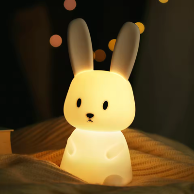 Veilleuse bébé Lapin - Monsieur Lapinou™ en silicone doux, lumière LED apaisante jaune, idéale pour rassurer bébé et décorer sa chambre